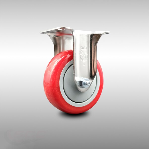 4 Inch 316SS Red Polyurethane Wheel Rigid Top Plate Caster